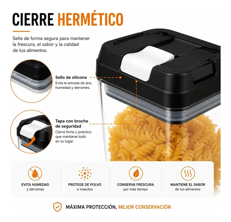SET DE 5 CONTENEDORES HERME TICOS PARA ALIMENTOS EN COCINA - 3