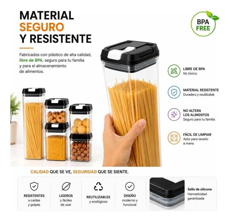 SET DE 5 CONTENEDORES HERME TICOS PARA ALIMENTOS EN COCINA - 4