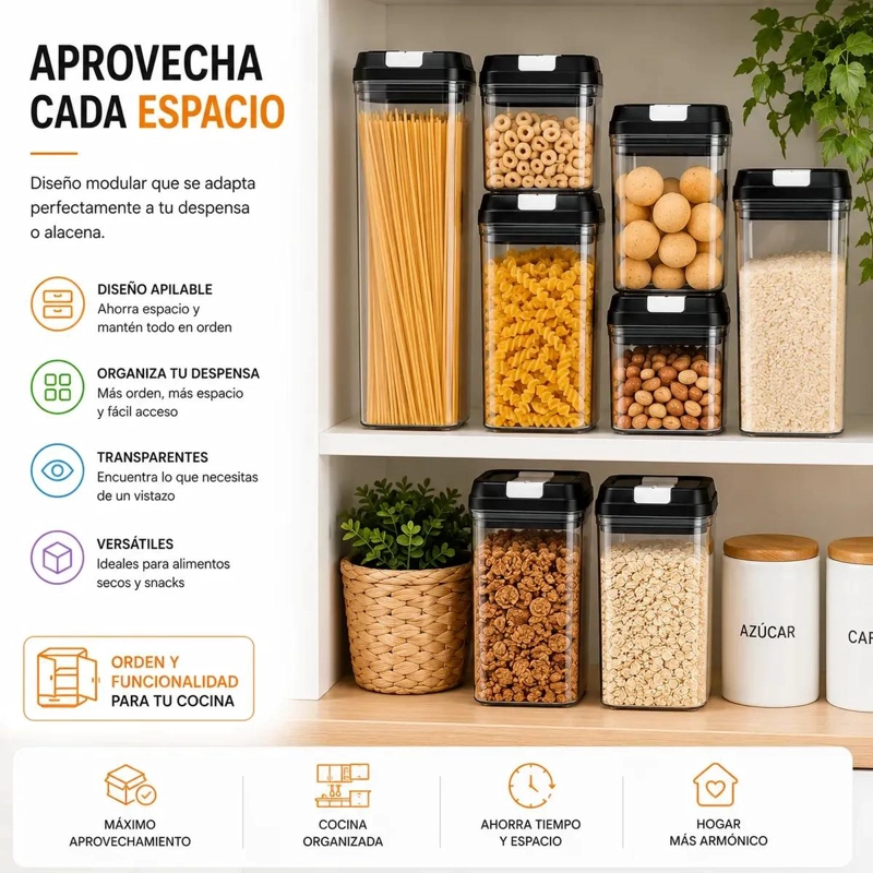 SET DE 5 CONTENEDORES HERME TICOS PARA ALIMENTOS EN COCINA - 5
