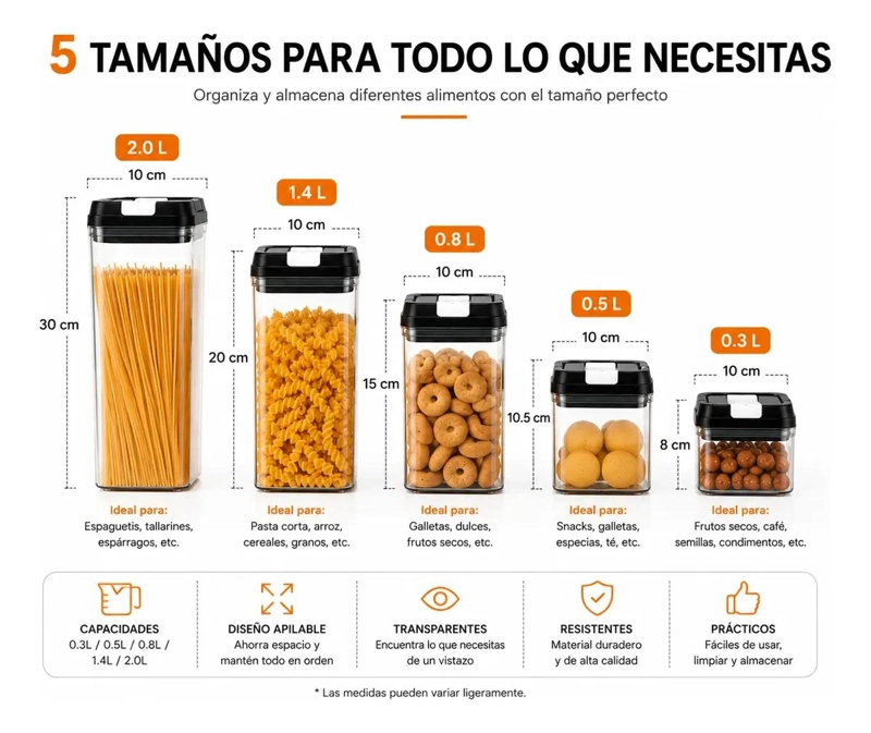 SET DE 5 CONTENEDORES HERME TICOS PARA ALIMENTOS EN COCINA - 7