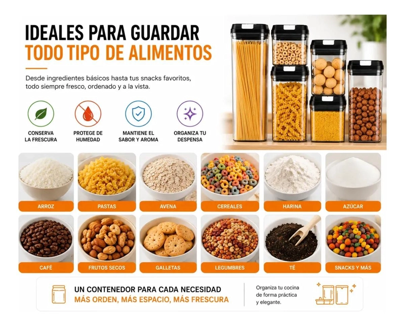 SET DE 5 CONTENEDORES HERME TICOS PARA ALIMENTOS EN COCINA - 8