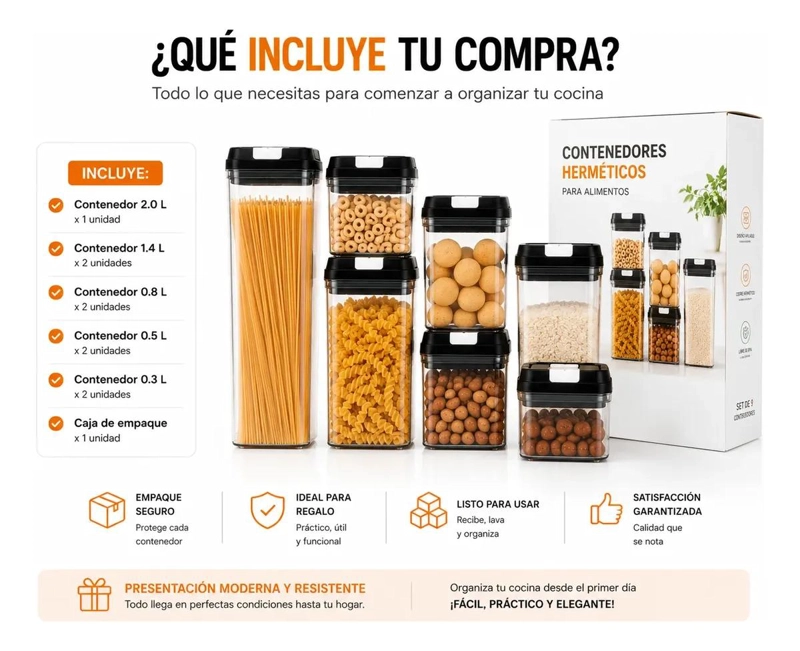 SET DE 5 CONTENEDORES HERME TICOS PARA ALIMENTOS EN COCINA - 9