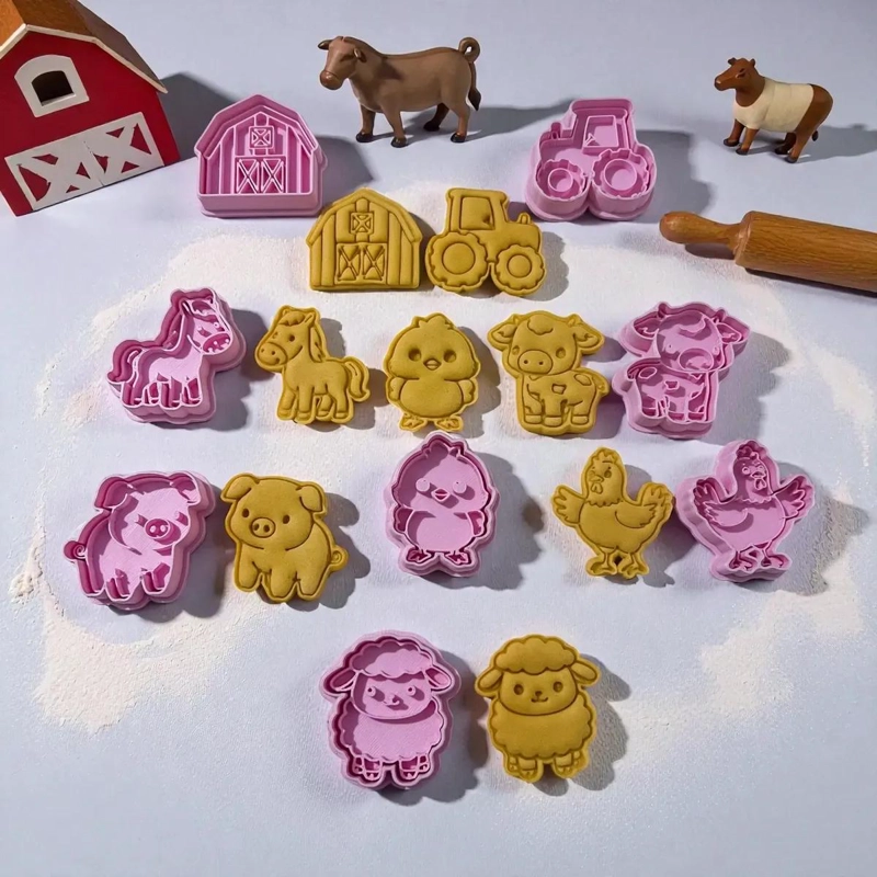 SET DE CORTADORES DE GALLETAS CON DISEÑOS DE ANIMALES DE GRANJA EN PLASTICO PLA - 2