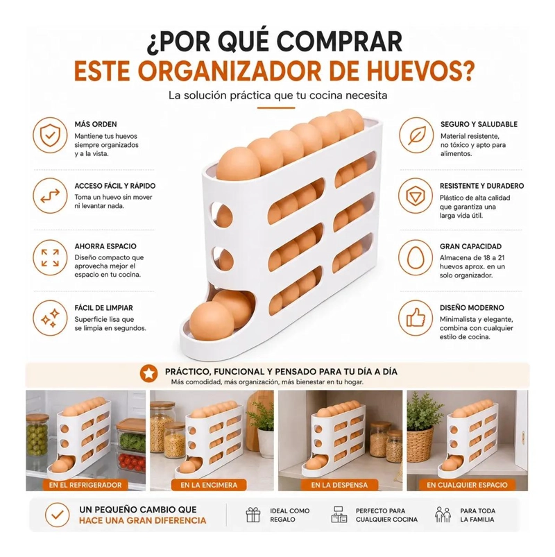DISPENSADOR ORGANIZADOR DE HUEVOS PARA REFRIGERADOR BLANCO - 10