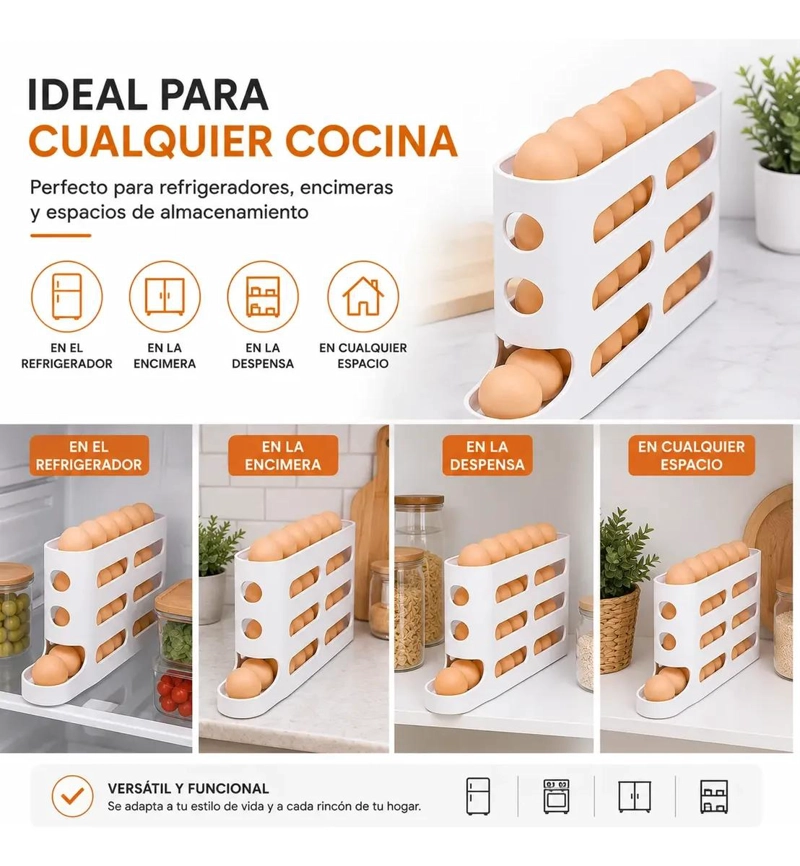 DISPENSADOR ORGANIZADOR DE HUEVOS PARA REFRIGERADOR BLANCO - 9