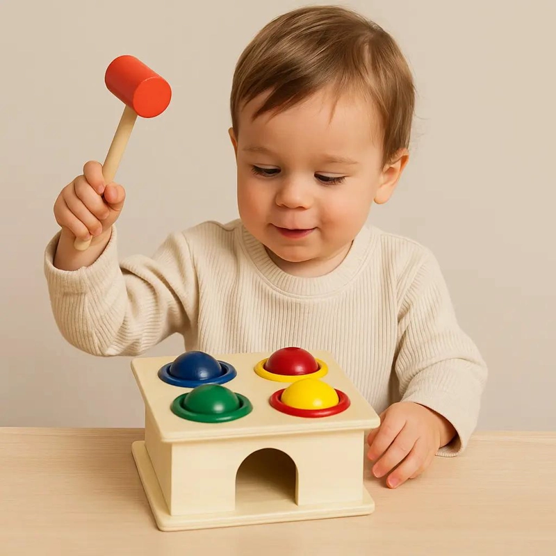 JUGUETE DIDACTICO MARTILLO DE MADERA CON BOLAS DE COLORES - 8