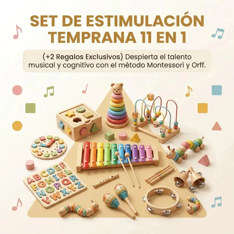 SET DE 13 JUGUETES DIDACTICOS DE MADERA PARA APRENDIZAJE INFANTIL - 7