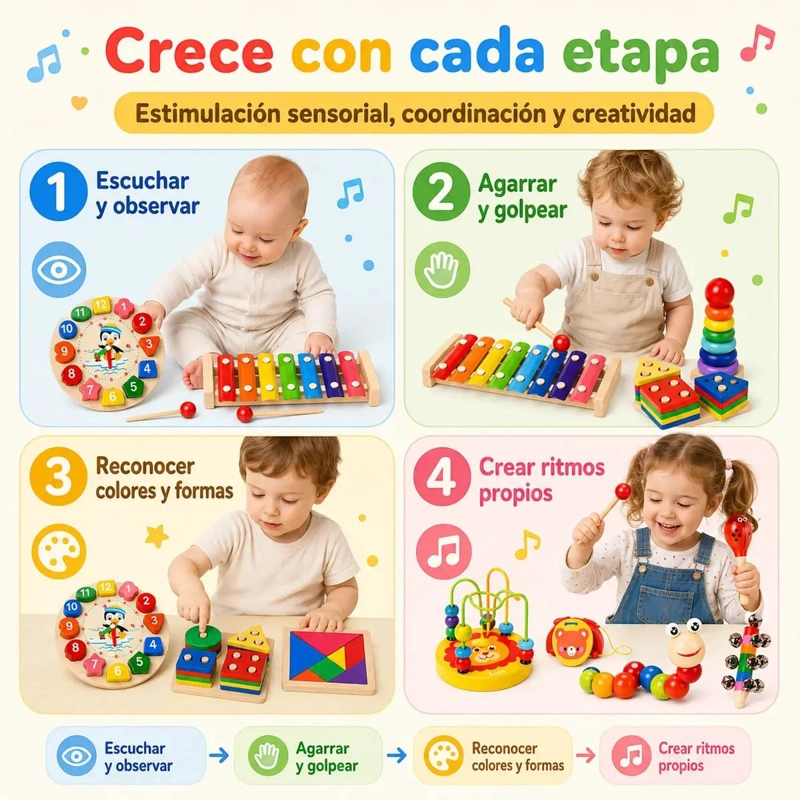 SET DE 13 JUGUETES DIDACTICOS DE MADERA PARA APRENDIZAJE INFANTIL - 8