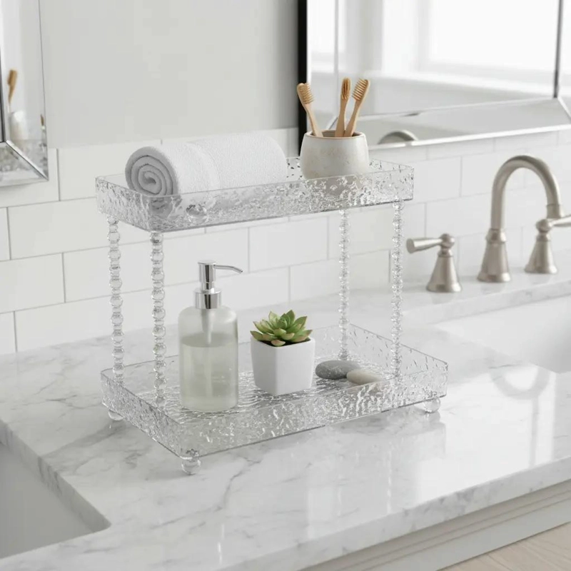 ORGANIZADOR DE BAÑO DE VIDRIO Y ACERO INOXIDABLE - 8