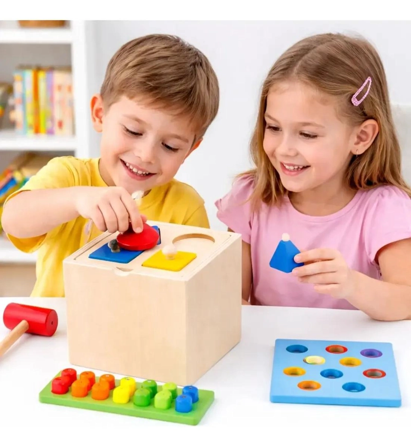 CUBO DE ACTIVIDADES DIDACTICO DE MADERA 5 EN 1 PARA NIÑOS - 1