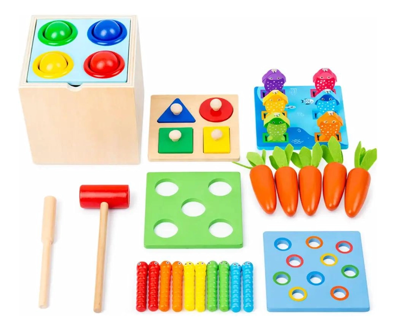 CUBO DE ACTIVIDADES DIDACTICO DE MADERA 5 EN 1 PARA NIÑOS - 2
