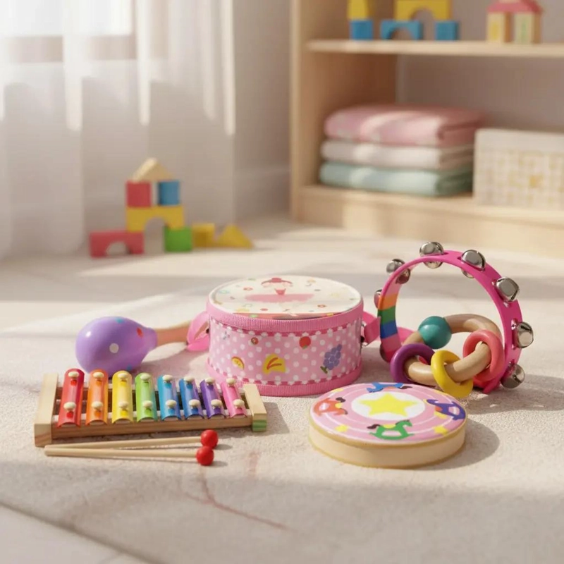 PACK DE 6 JUGUETES MUSICALES DIDACTICOS DE MADERA PARA BEBE S - 1