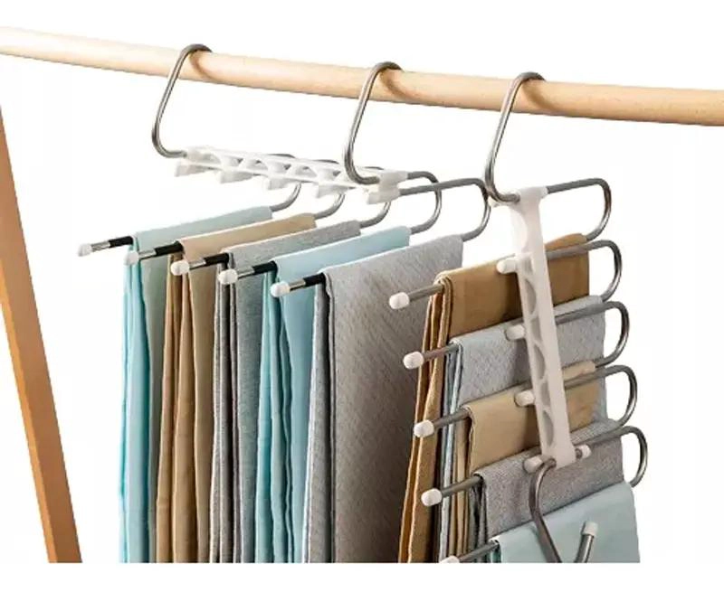 COLGADOR DE ROPA DE ACERO INOXIDABLE PARA 5 PANTALONES - 1