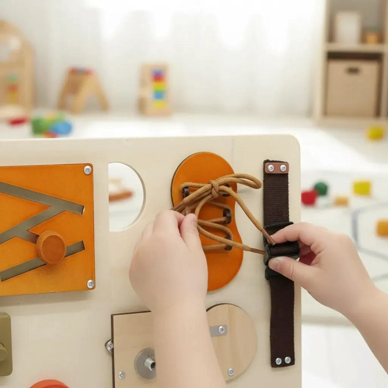 TABLERO SENSORIAL DE MADERA PARA DESARROLLO MOTOR INFANTIL - 6
