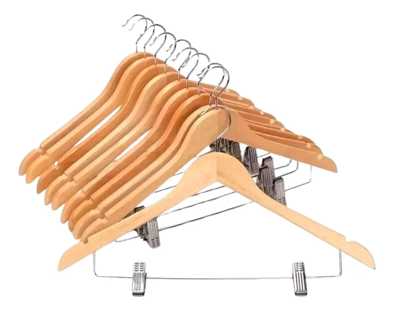 PACK DE 20 COLGADORES DE MADERA CON PINZAS PARA ROPA - 1