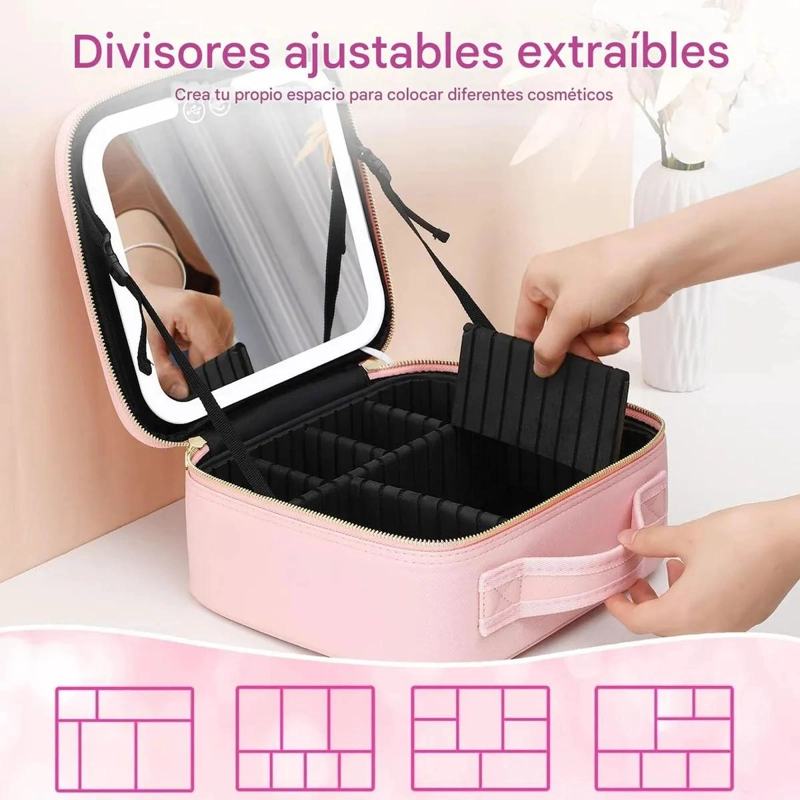 ORGANIZADOR DE MAQUILLAJE CON ESPEJO LED Y COMPARTIMENTOS - 6