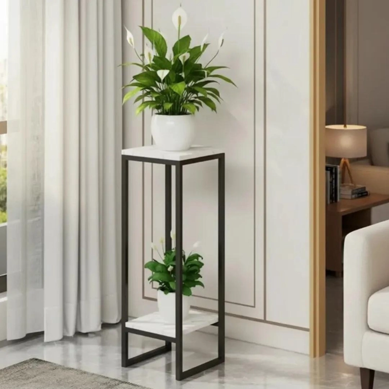 PEDESTAL METALICO DOBLE NIVEL PARA MACETAS MODERNO - 1