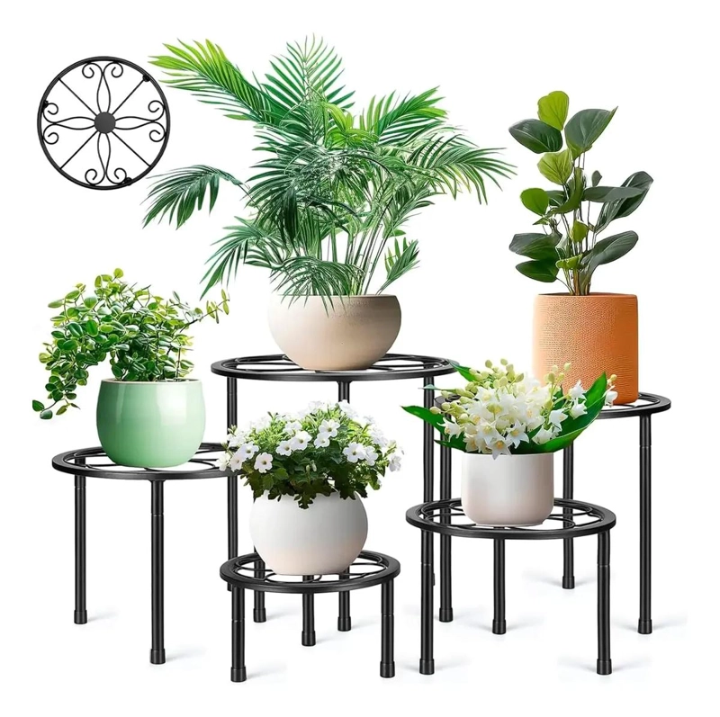 JUEGO DE 5 SOPORTES METALICOS PARA MACETAS DE JARDIN - 1