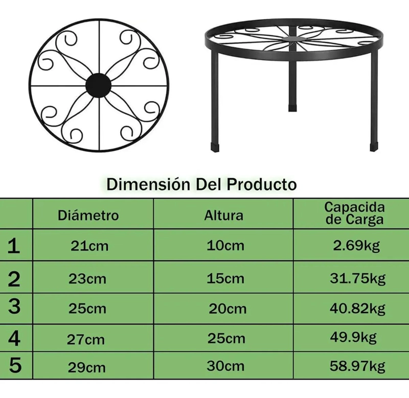 JUEGO DE 5 SOPORTES METALICOS PARA MACETAS DE JARDIN - 2