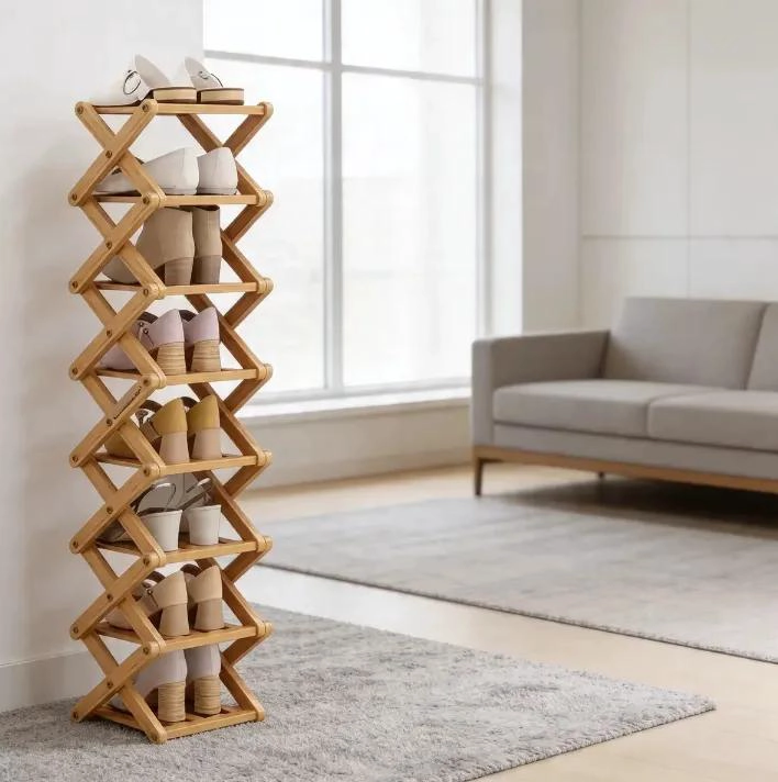 ZAPATERO PLEGABLE ORGANIZADOR DE BAMBU CON 8 NIVELES - 1