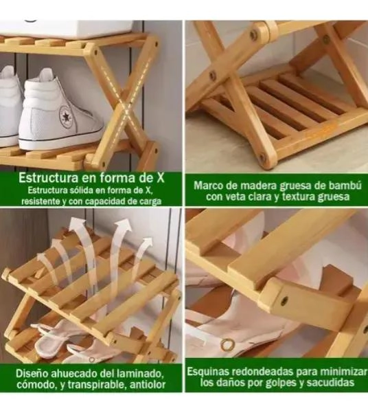ZAPATERO PLEGABLE ORGANIZADOR DE BAMBU CON 8 NIVELES - 4