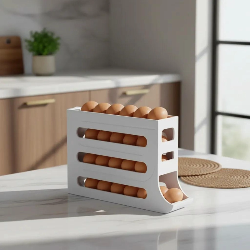 ORGANIZADOR DE HUEVOS APILABLE CON DISPENSADOR DE 4 NIVELES - 10
