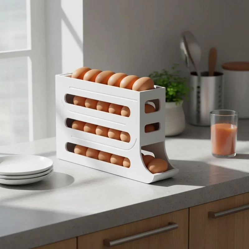 ORGANIZADOR DE HUEVOS APILABLE CON DISPENSADOR DE 4 NIVELES - 9