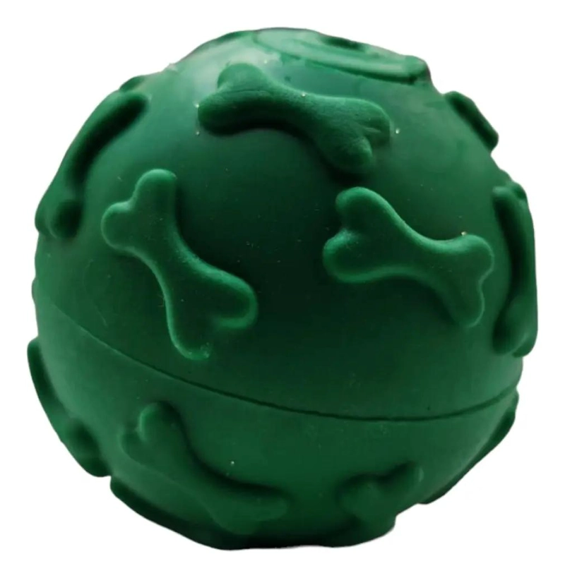 PELOTA RESISTENTE PARA MASCOTAS VERDE CON RECHINADOR - 1