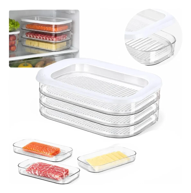 ORGANIZADOR APILABLE DE TRES NIVELES PARA ALIMENTOS EN REFRIGERADOR - 1