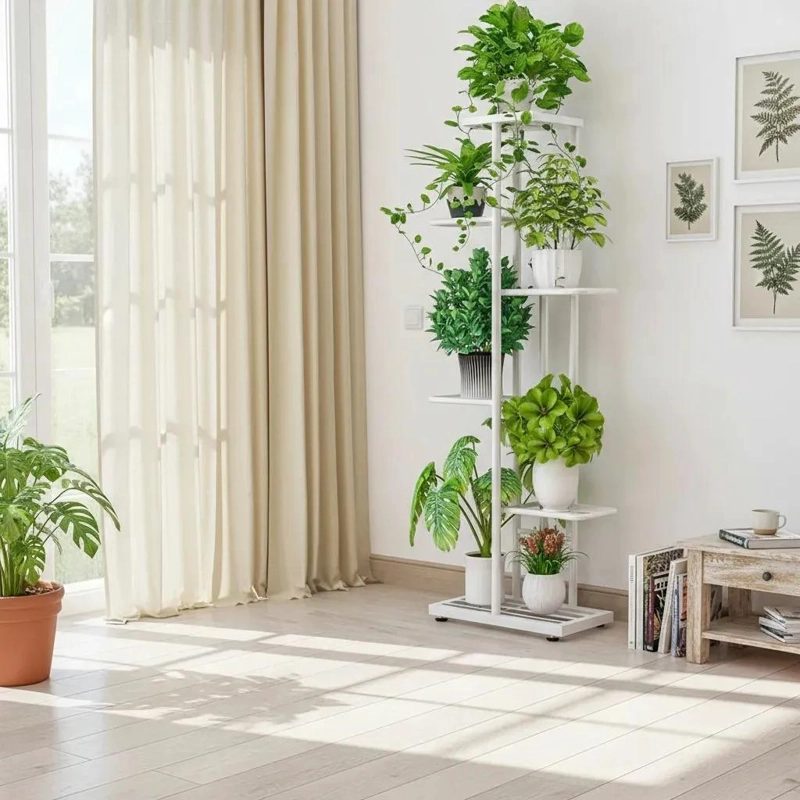 SOPORTE METALICO VERTICAL PARA 6 MACETAS EN JARDIN O BALCON - 9