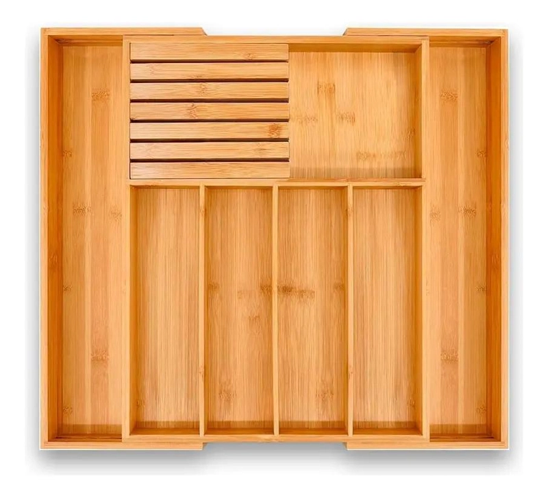ORGANIZADOR DE CUBIERTOS DE BAMBU AJUSTABLE CON COMPARTIMENTOS - 1