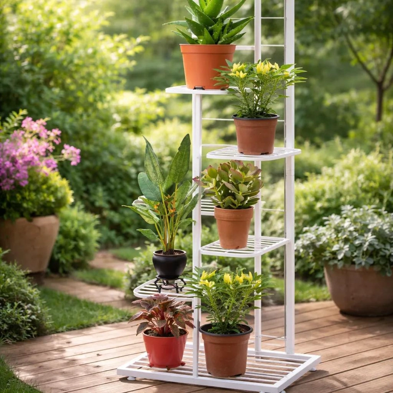 SOPORTE METALICO VERTICAL PARA 6 MACETAS EN JARDIN O BALCON - 10