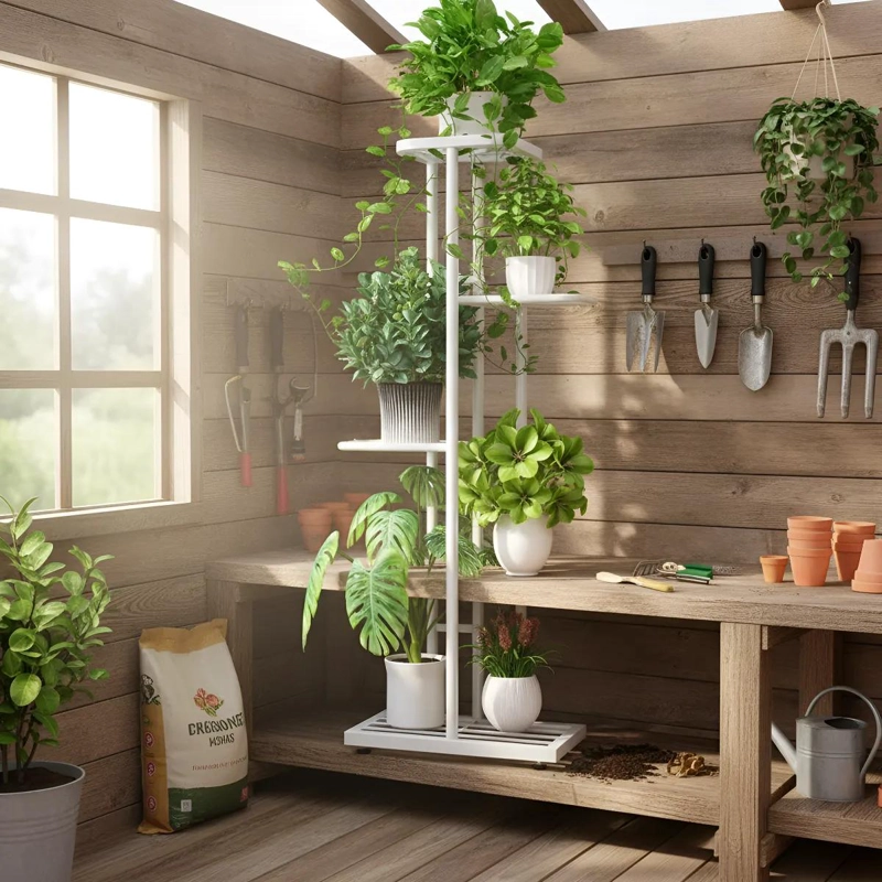 SOPORTE METALICO VERTICAL PARA 6 MACETAS EN JARDIN O BALCON - 8