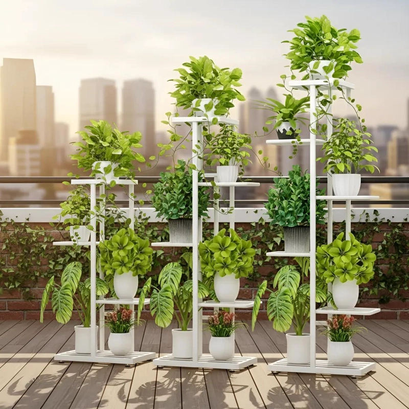 SOPORTE METALICO VERTICAL PARA 6 MACETAS EN JARDIN O BALCON - 9