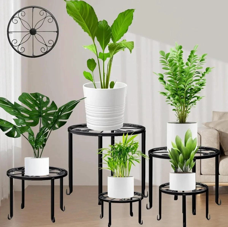SET DE 5 SOPORTES METALICOS PARA MACETAS CON DISEÑO ELEGANTE Y RESISTENTE - 4