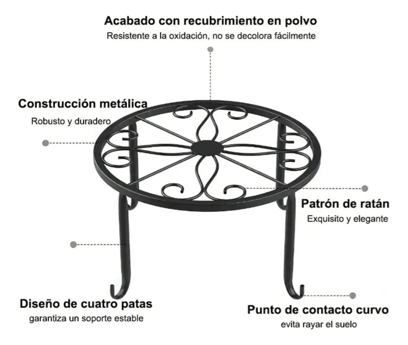 SET DE 5 SOPORTES METALICOS PARA MACETAS CON DISEÑO ELEGANTE Y RESISTENTE - 5
