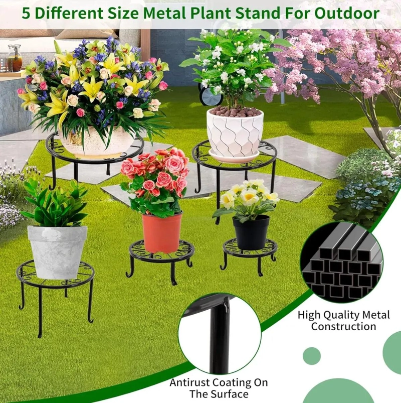 SET DE 5 SOPORTES METALICOS PARA MACETAS CON DISEÑO ELEGANTE Y RESISTENTE - 8