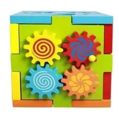 CUBO GIRATORIO DE MADERA CON ACTIVIDADES MULTICOLORES - 2