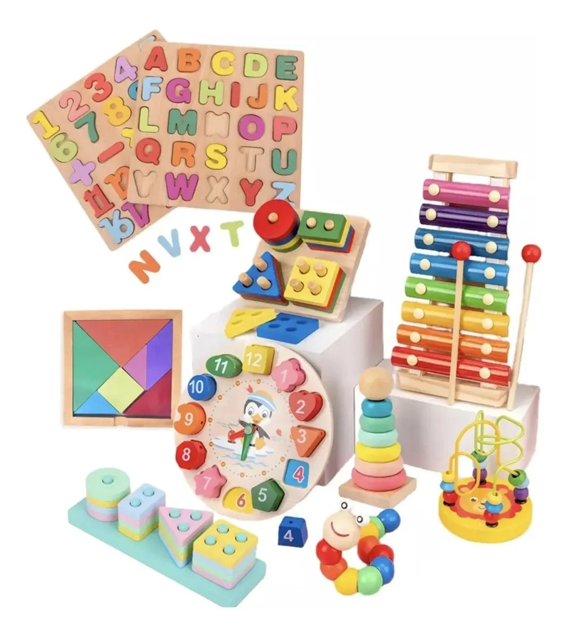 SET DIDACTICO DE MADERA 10 PIEZAS PARA APRENDIZAJE INFANTIL - 1