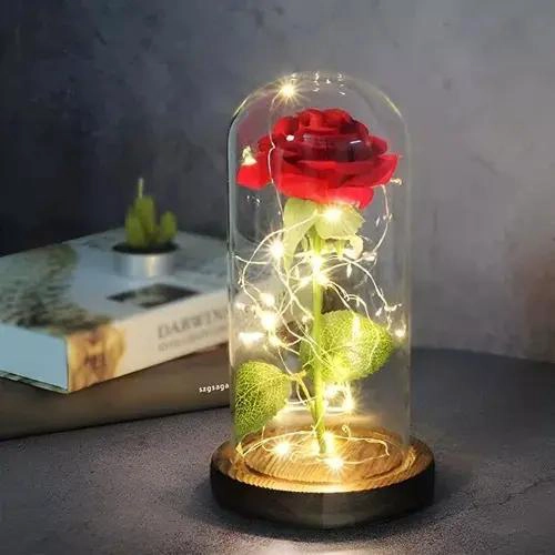 ROSA ETERNA CON LUZ LED EN CUPULA DE CRISTAL DECORATIVA - 1