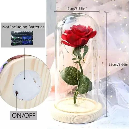ROSA ETERNA CON LUZ LED EN CUPULA DE CRISTAL DECORATIVA - 2