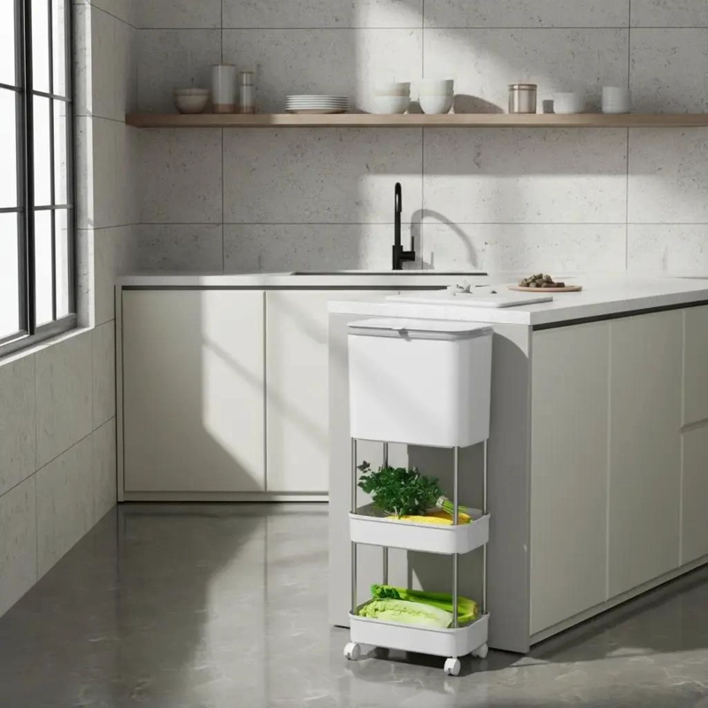 ESTANTE VERTICAL ORGANIZADOR CON TACHO PARA COCINA - 4