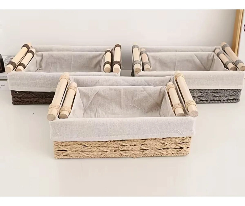 SET DE 2 CANASTAS TEJIDAS CON MANILLAS PARA ORGANIZAR ESPACIOS - 2