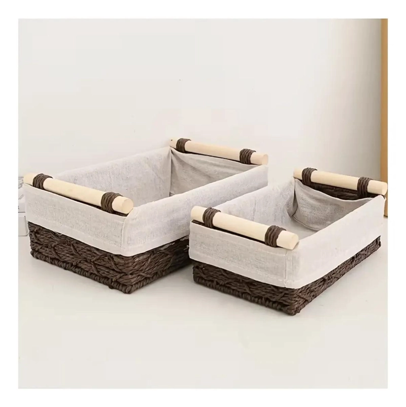SET DE 2 CANASTAS TEJIDAS CON MANILLAS PARA ORGANIZAR ESPACIOS - 4