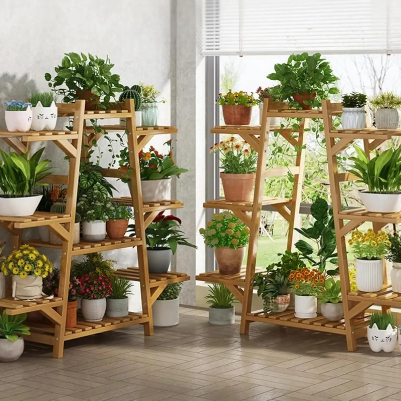 MACETERO DE BAMBU CON 9 REPISAS PARA PLANTAS - 5