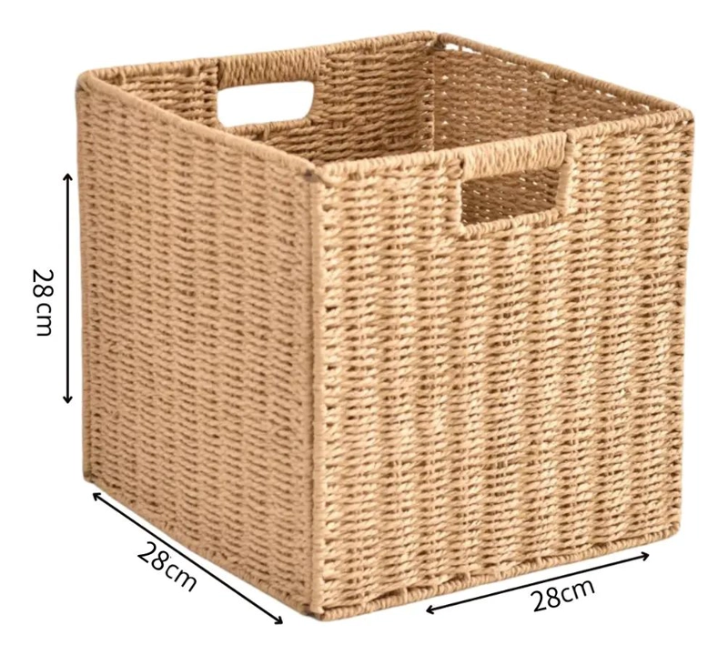 CANASTO ORGANIZADOR DECORATIVO PLEGABLE EN MIMBRE CAFE  Y BEIGE - 2