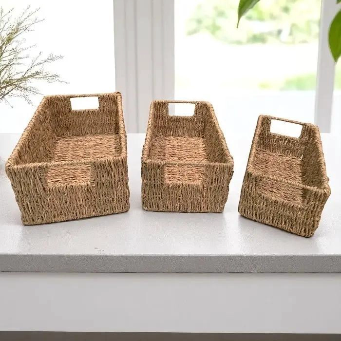 CANASTO ORGANIZADOR DE SEAGRASS PARA DECORACION DEL HOGAR - 4