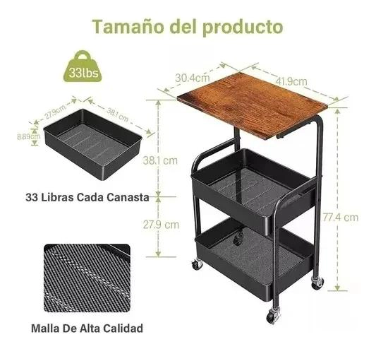 CARRITO ORGANIZADOR METALICO DE 2 NIVELES CON MESA DE MADERA - 5