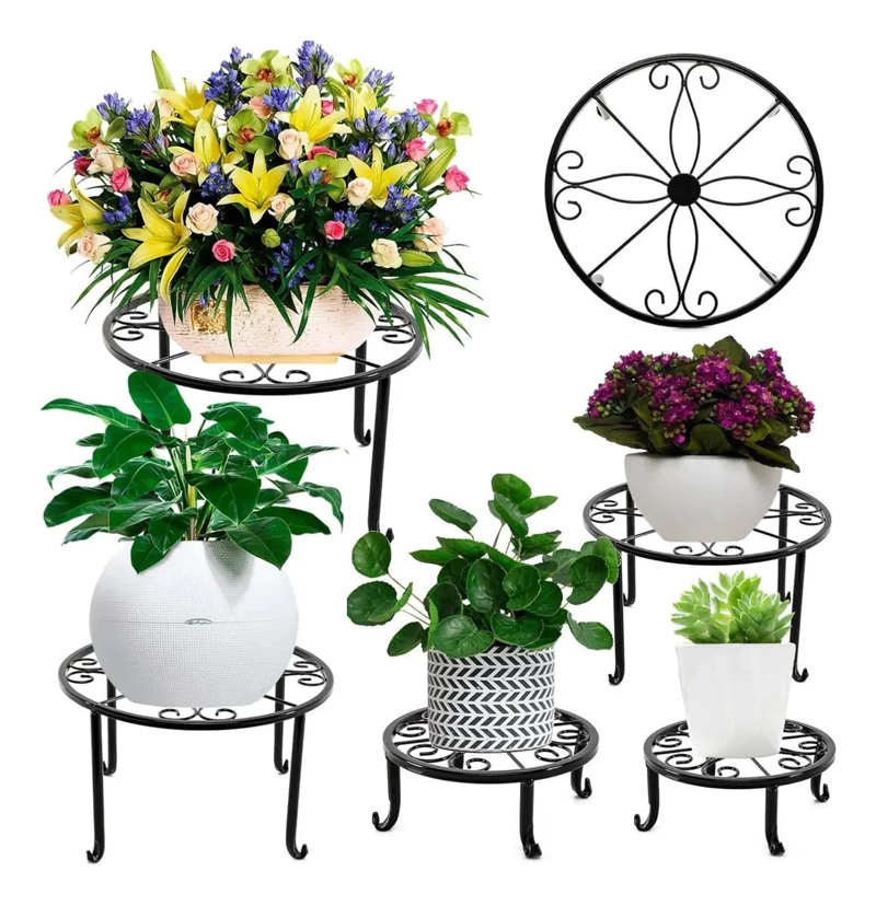 SET DE 5 SOPORTES METALICOS PARA MACETAS DE DIFERENTES TAMAÑOS - 1