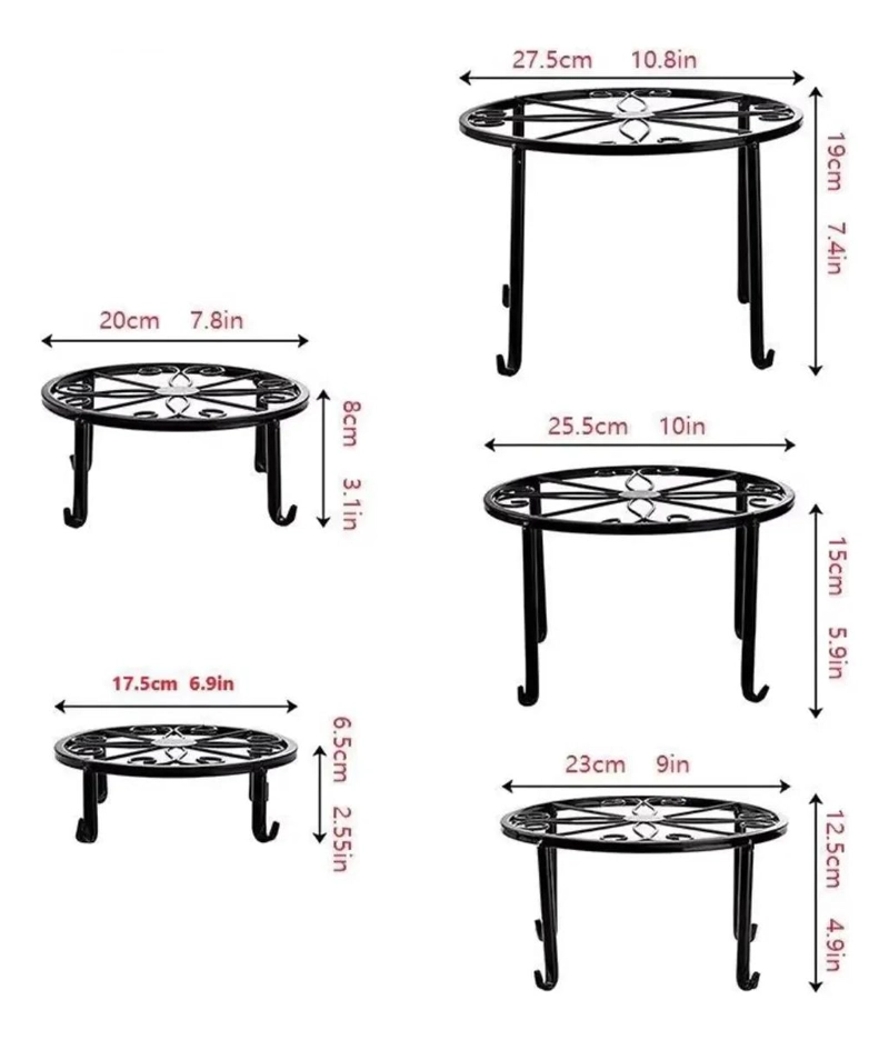 SET DE 5 SOPORTES METALICOS PARA MACETAS DE DIFERENTES TAMAÑOS - 2